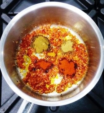 Add the spices and fry for 2 minutes