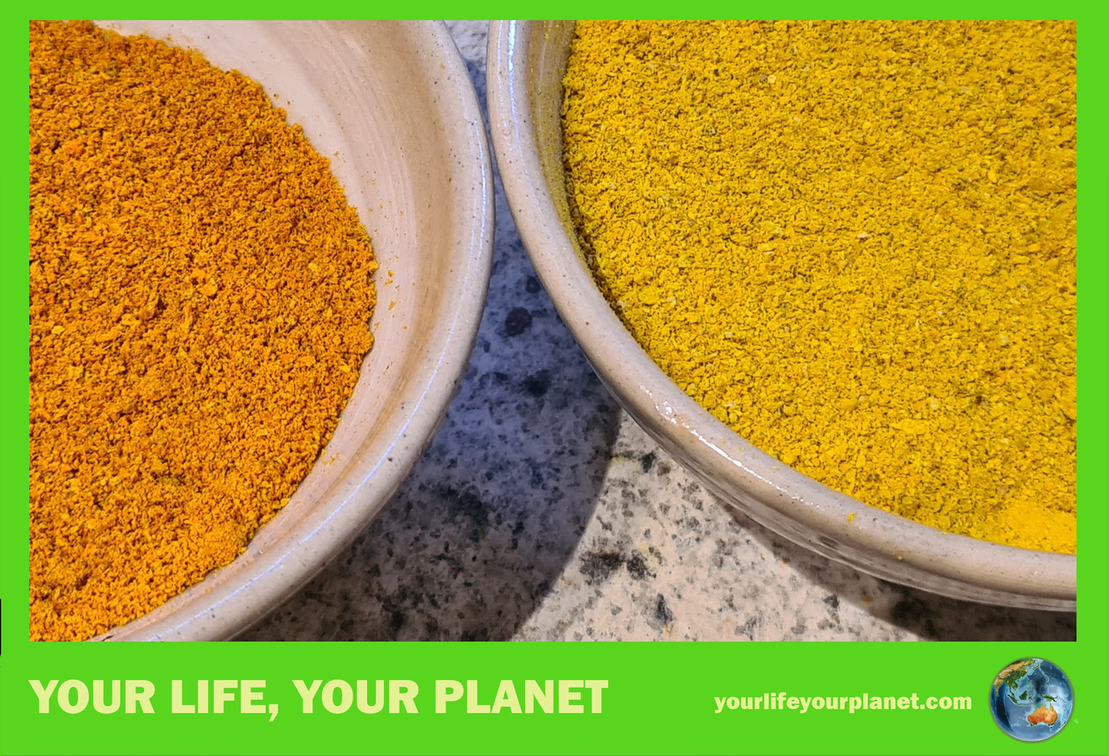 Orange and yellow turmeric powder. The yellow powder has more curcumin.